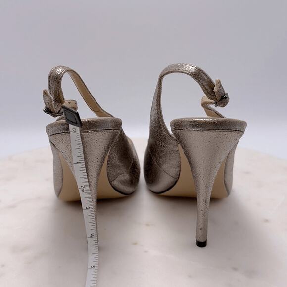 BCBGMAXAZRIA LibbyMet Pewter Metallic Peep Toe Heels 7.5 Holiday Party Pumps NYE - Picture 8 of 13